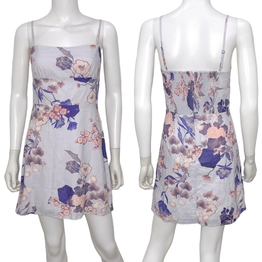 Aritzia Sunday Best Ennis Linen Blend Mini Dress Floral Print Purple Size S